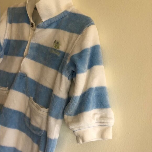 BABY GAP Velour Blue White Stripe Long Sleeve Pocket One Piece 3-6 Mos - Picture 2 of 15